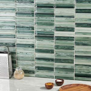 Tara Green 11.61 in. x 11.73 in. Stacked Glass Mosaic Tile (0.95 Sq. Ft. / Sheet)