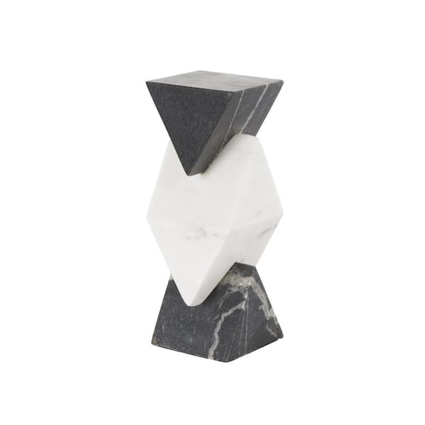 White 4 in. x 10 in. Marble Ceramic Stacked Pyramid Geometric Sculpture with White Diamond Center