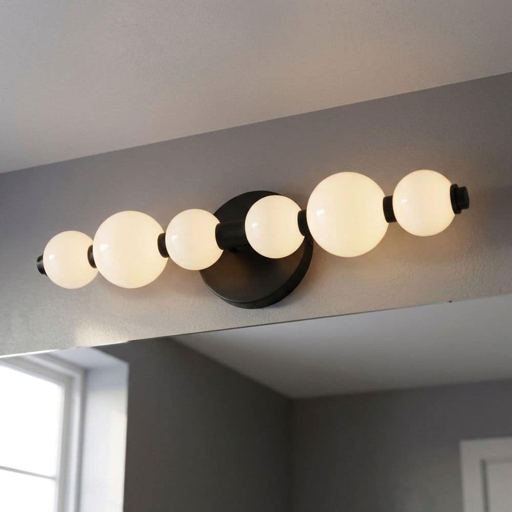 Rhodes 18-inch 6-light Matte Black 3CCT LED Vanity Light with White Glass Shades price history on PriceWatchPro
