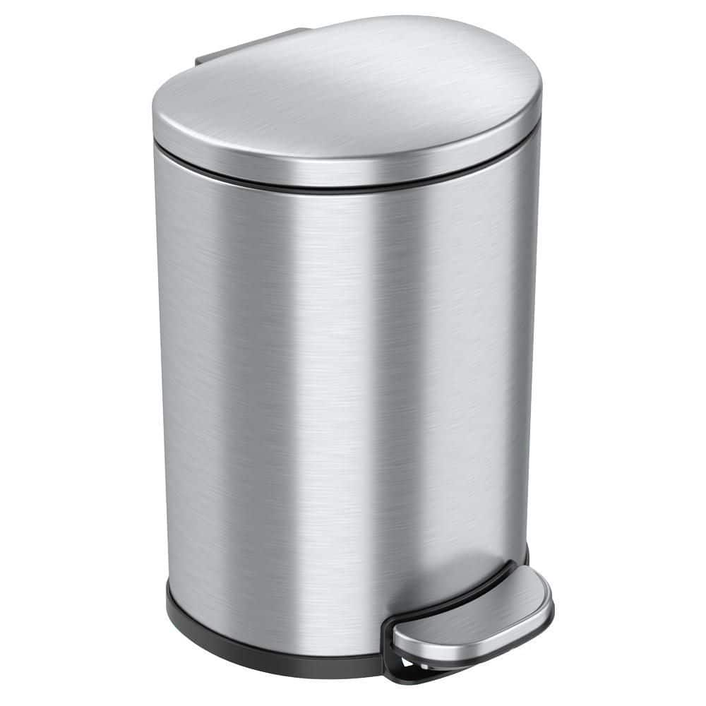 iTouchless SoftStep 2 Gallon Stainless Steel Step Trash Can with Absorbx Odor Filter  7.6 Liter Semi-Round Pedal Garbage Bin with Removable Bucket  Silent Lid Close for Bathroom  Kitchen  Home  Office