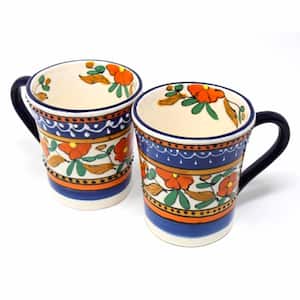 10 oz. Orange and Blue Mexican Pottery Ceramic Flared Coffee Mugs