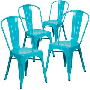 Stackable Metal Outdoor Dining Chair in Crystal Teal-Blue (Set of 4)