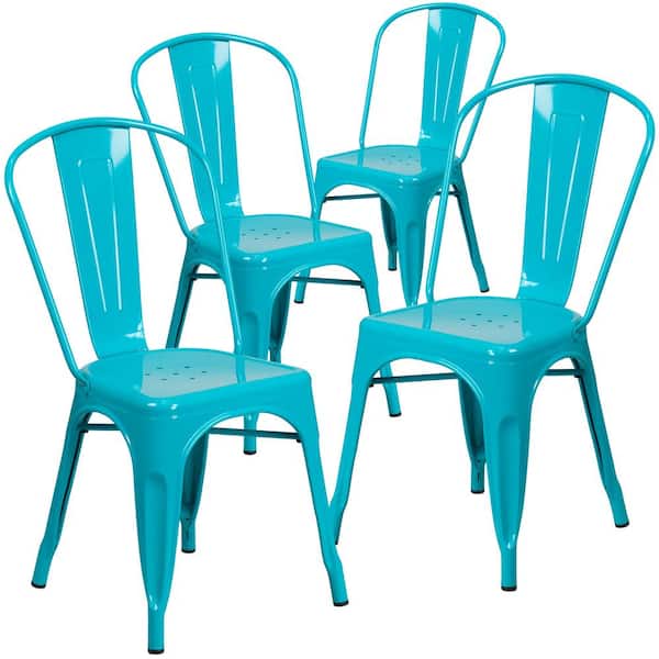 Carnegy Avenue Stackable Metal Outdoor Dining Chair in Crystal Teal-Blue (Set of 4)