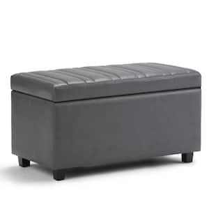 Darcy 33 in. Wide Contemporary Rectangle Storage Ottoman Bench in Stone Grey Vegan Faux Leather