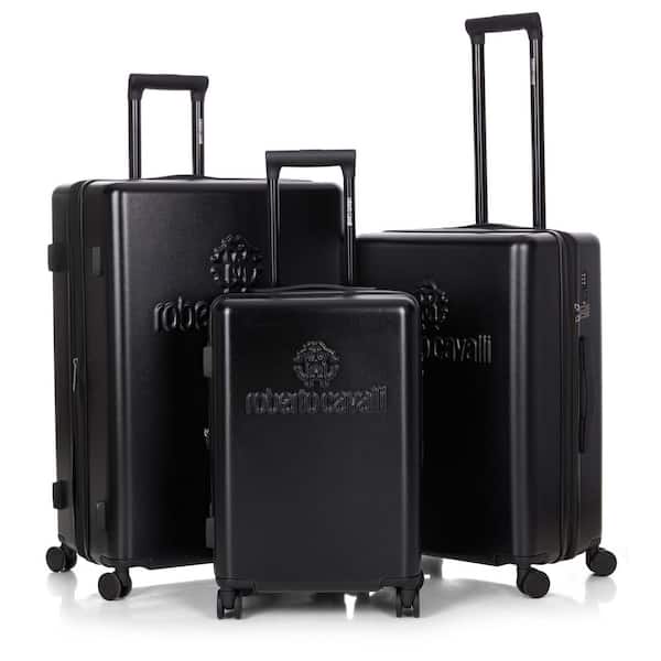 Roberto Cavalli Luxury 3-Piece Black Expandable Hard Shell with 8 Spinner Wheels Luggage Set