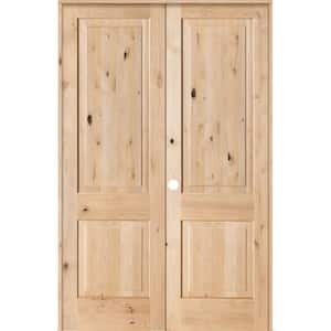 56 in. x 96 in. Rustic Knotty Alder 2-Panel Square Top Right Handed Solid Core Wood Double Prehung Interior French Door