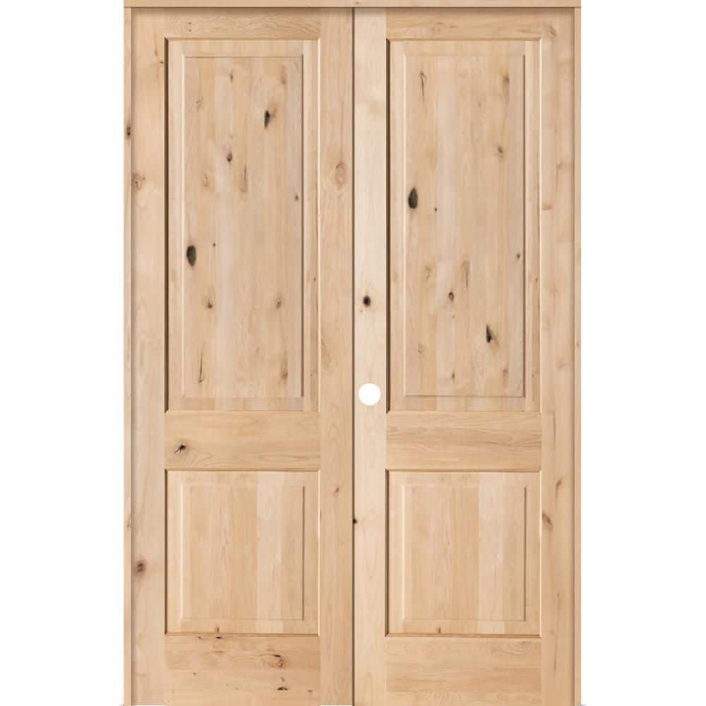 64 in. x 96 in. Rustic Knotty Alder 2-Panel Square Top Right Handed Solid Core Wood Double Prehung Interior French Door price history on PriceWatchPro