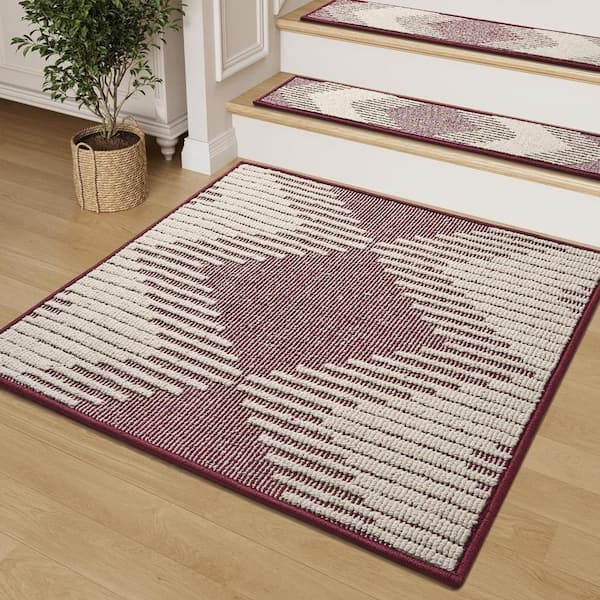 31"x31" 3D Peel & Stick Stair Treads Landing Mat - Non-Slip Washable for Indoor Wood Steps, Kids/Dogs, Red