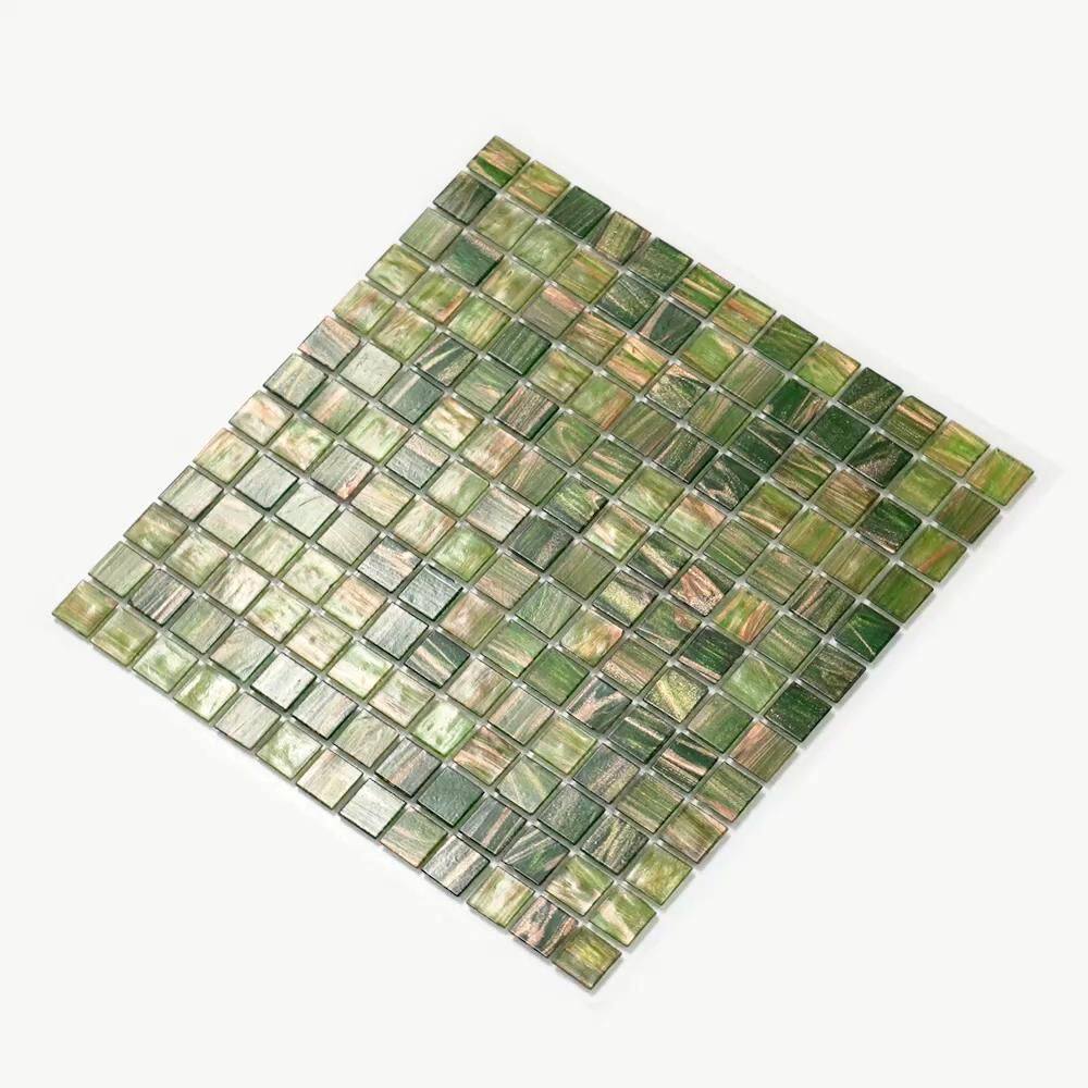 Mingles 12" x 12" Glossy Green Glass Mosaic Tile