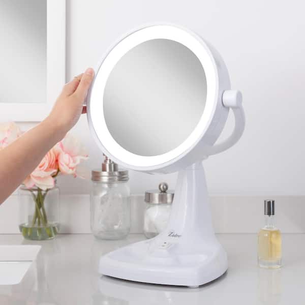 Zadro 17.5 in. L x 11 in. W Fluorescent Angle Adjustable Freestanding Bi-View 10X/1X Vanity Beauty Makeup Mirror in White