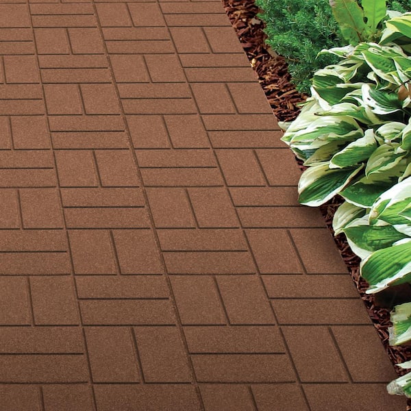 16 in. x 16 in. x 3/4 in. Brown Dual-Sided Rubber Paver (9-Pack)