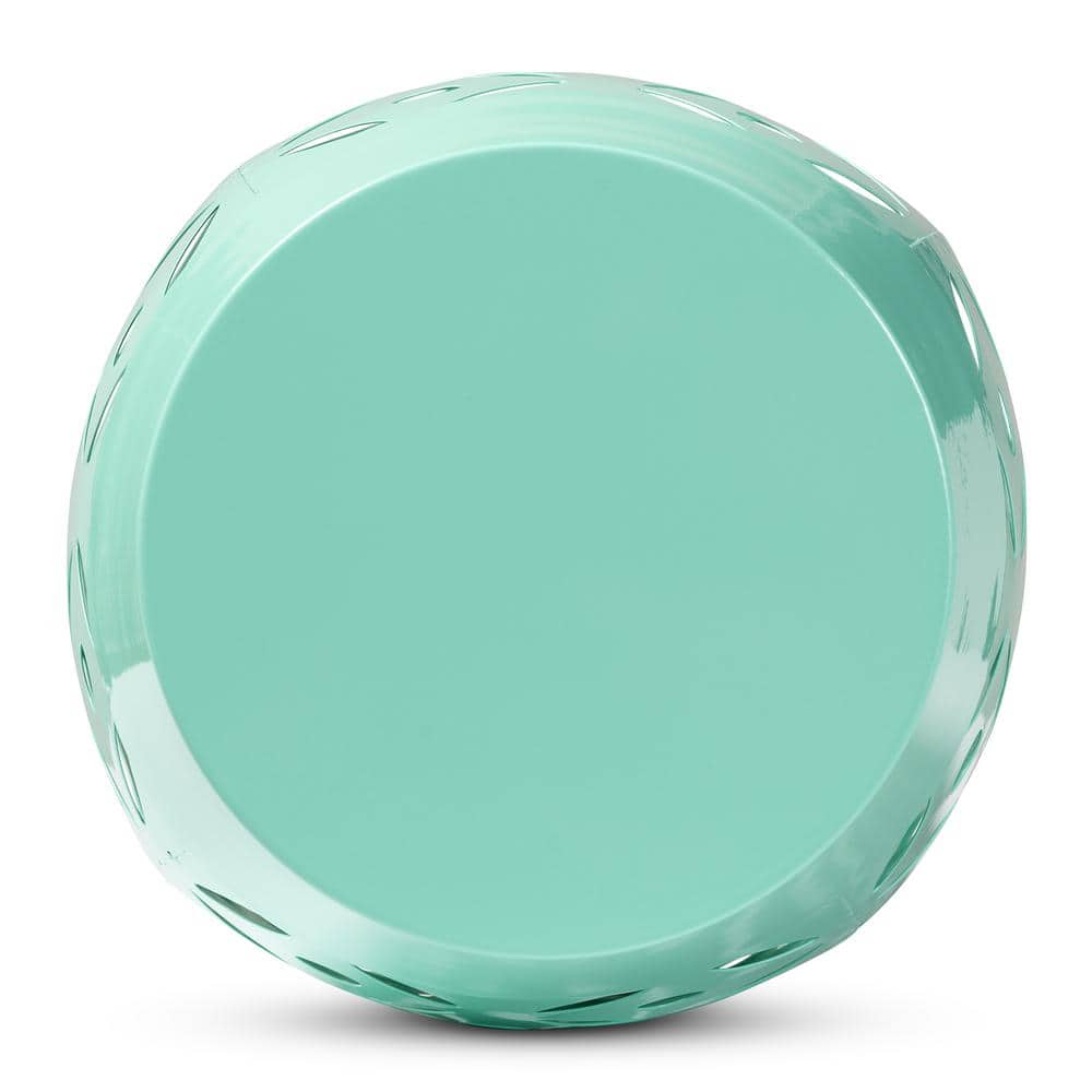 Aqua Blue Metal Barrel Outdoor Side Table with Cut-Out Design