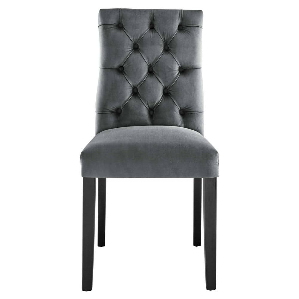 Gray Velvet Upholstered Side Chair with Wood Legs
