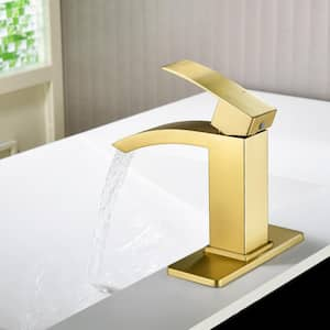 Single Handle Single Hole Bathroom Faucet in Brushed Gold