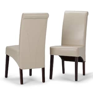 Avalon Transitional Deluxe Parson Dining Chair in Satin Cream Faux Leather (Set of 2)