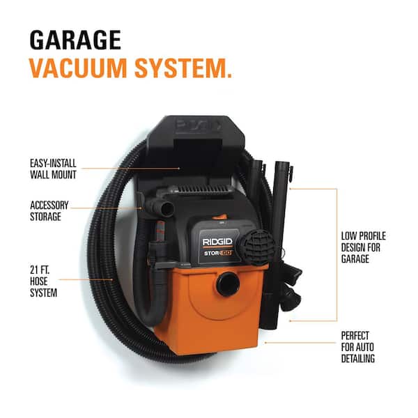 5.0-Peak HP Portable Wall-Mountable Wet/Dry Shop Vacuum with Filter Hose RIDGID 5 Gal Accessories and LED Car Nozzle