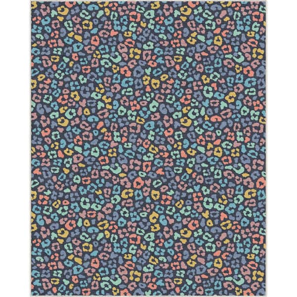 Well Woven Multi Navy 7 ft. 10 in. x 9 ft. 10 in. Animal Prints Leopard Contemporary Pattern Area Rug
