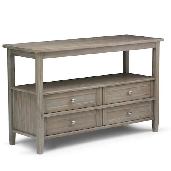 Simpli Home Warm Shaker Solid Wood 48 in. Wide Transitional Console Sofa Table in Distressed Grey