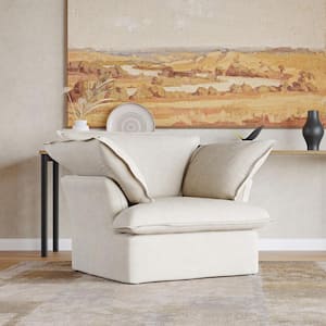 43 in. Flared Arm Overstuffed Linen Modular Deep Seat Single Sofa Cloud Couch in. Beige