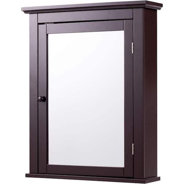 22 in. W x 27 in. H Rectangular Wood Medicine Cabinet with Mirror in Brown