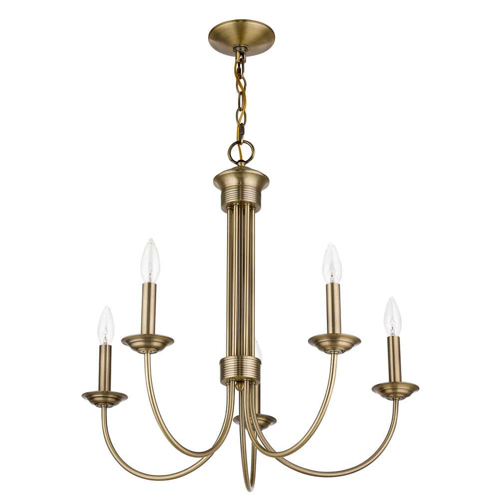 Estate Antique Brass 5-Light Candelabra Chandelier
