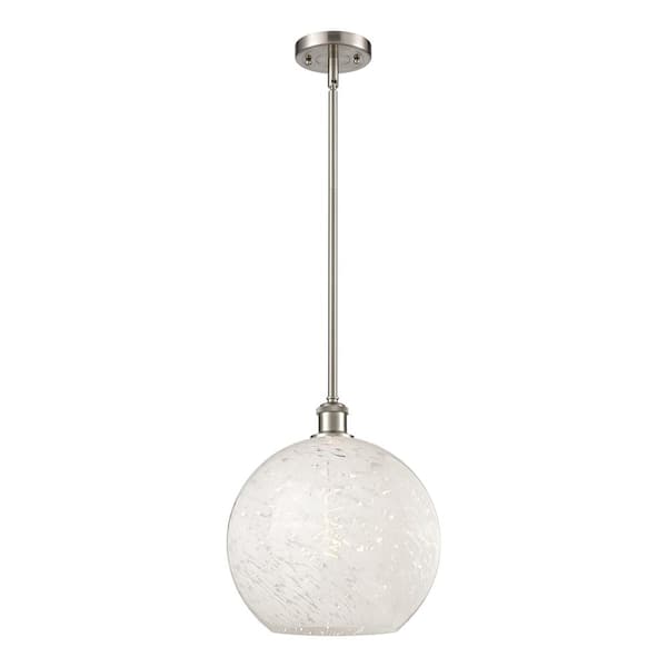 White Mouchette 100-Watt 1-Light Brushed Satin Nickel Shaded Mini Pendant Light with Painted Glass Shade