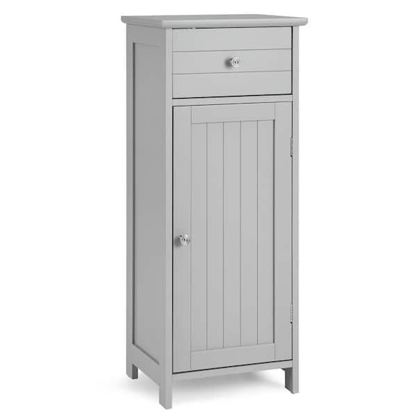 Costway 14 in. W x 12 in. D x 34.5 in. H Gray MDF Freestanding Linen Cabinet with Adjustable Shelves