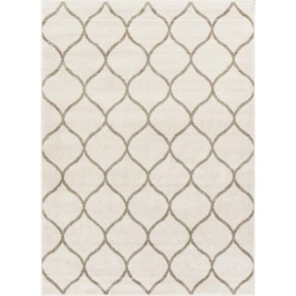 Well Woven Serenity Ramon Ivory Modern Moroccan Trellis 5 ft. 3 in. x 7 ft. 3 in. Area Rug