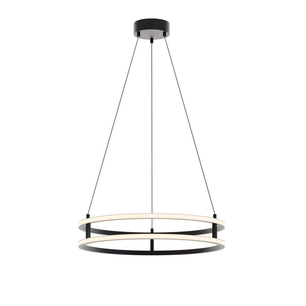 Gemini 24-Inch Black LED Dual Ring Pendant Light