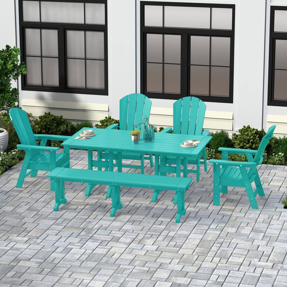 Laguna Turquoise 6-Piece HDPE Plastic Outdoor Dinning Set with Bench price history on PriceWatchPro