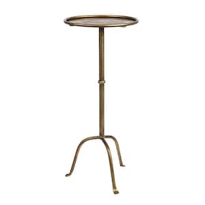 12.37 in. Antique Brass Round Metal Martini Cocktail End Table