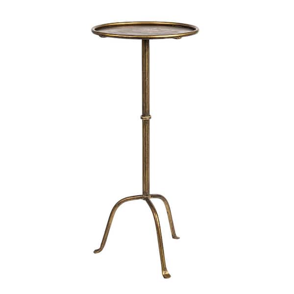 Storied Home 12.37 in. Antique Brass Round Metal Martini Cocktail End Table
