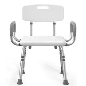 Aluminum Shower Chair in White with Arms and Back, Height Adjustable Safety Shower Seat for Elderly and Disabled