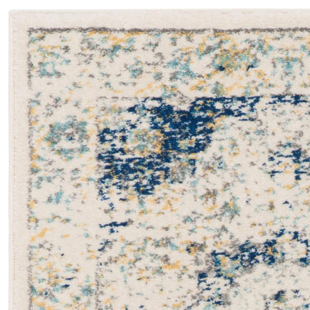 Ivory and Blue Rectangular Synthetic Easy Care Accent Rug