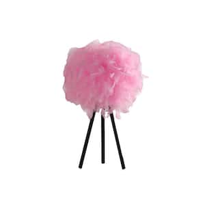 21 in. Black Tripod Table Lamp with Pink Faux Feather Shade