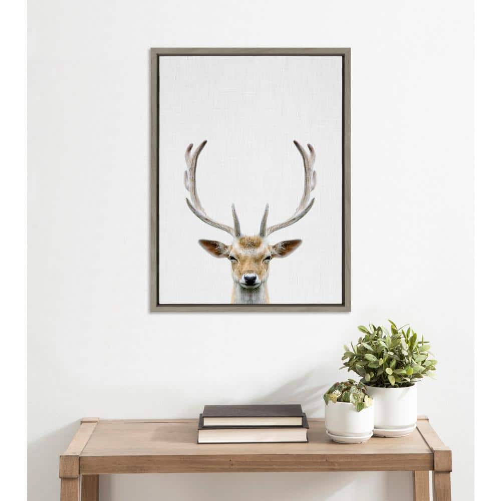 Gray Framed Deer Portrait Canvas Wall Art, 18x24