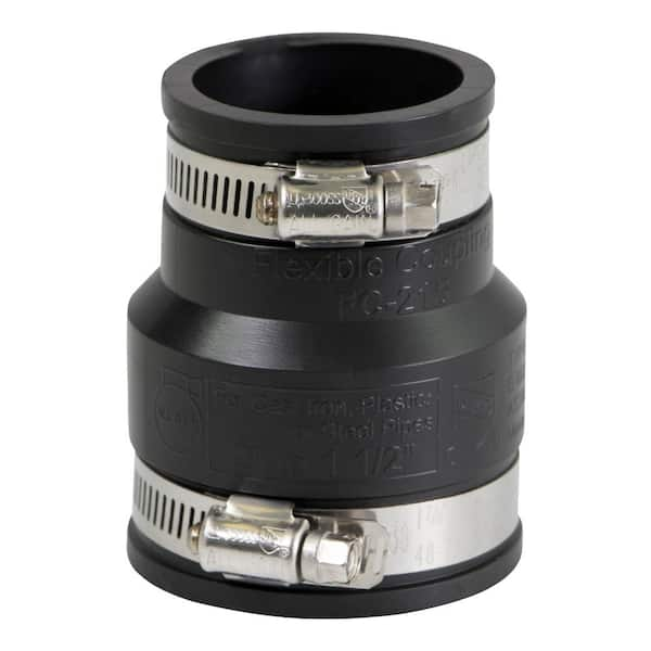 The Plumber's Choice 2 in. x 1-1/2 in. PVC Flexible Reducing Coupling with Stainless Steel Clamps