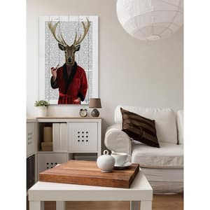 45 in. H x 30 in. W "Deer in Smoking Jacket" by Marmont Hill Printed White Wood Wall Art