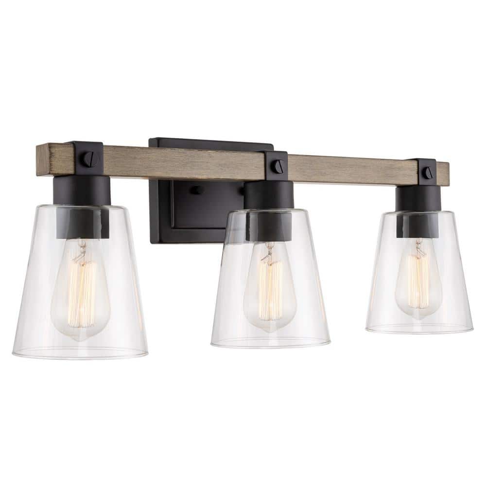 Asher 23" Black and Smoked Birch Wood Bathroom Vanity Light Set