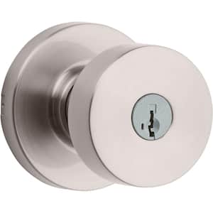 Pismo Round Satin Nickel Exterior Entry Door Knob Featuring SmartKey Security with Microban Antimicrobial Technology