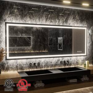 96 in. W x 36 in. H Rectangular Frameless LED Light Anti-Fog Wall Bathroom Vanity Mirror with Backlit and Front Light