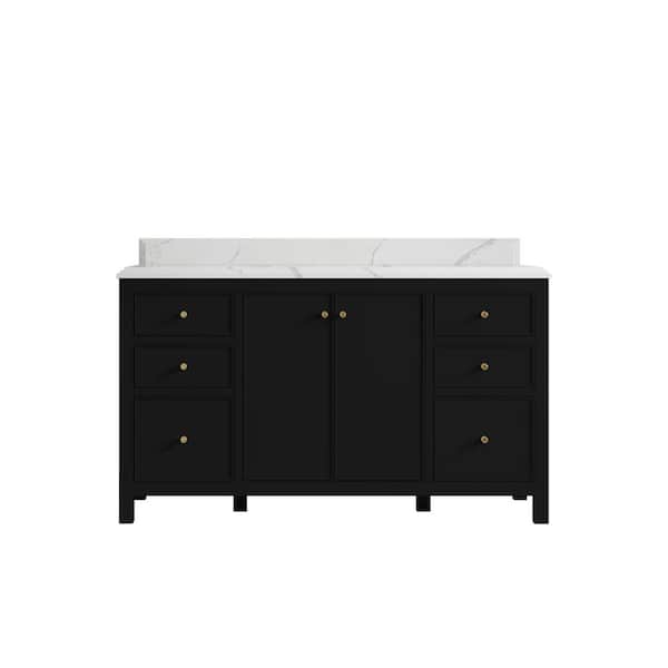 Willow Collections Chicago 60 in. W x 22 in. D x 36 in. H Single Sink Bath Vanity Black 1.5 in. Calcutta Laza Qt. Top