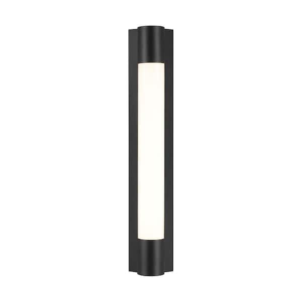 Generation Lighting Loring 5 in. W x 27 in. H 1-Light Midnight Black Dimmable LED Medium Vanity Light Bar with Milk Glass Shade