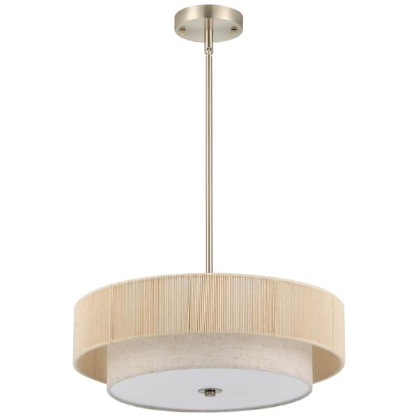 Merra 18 in. 4-Light Brushed Nickel Wide Natural Rope Rattan