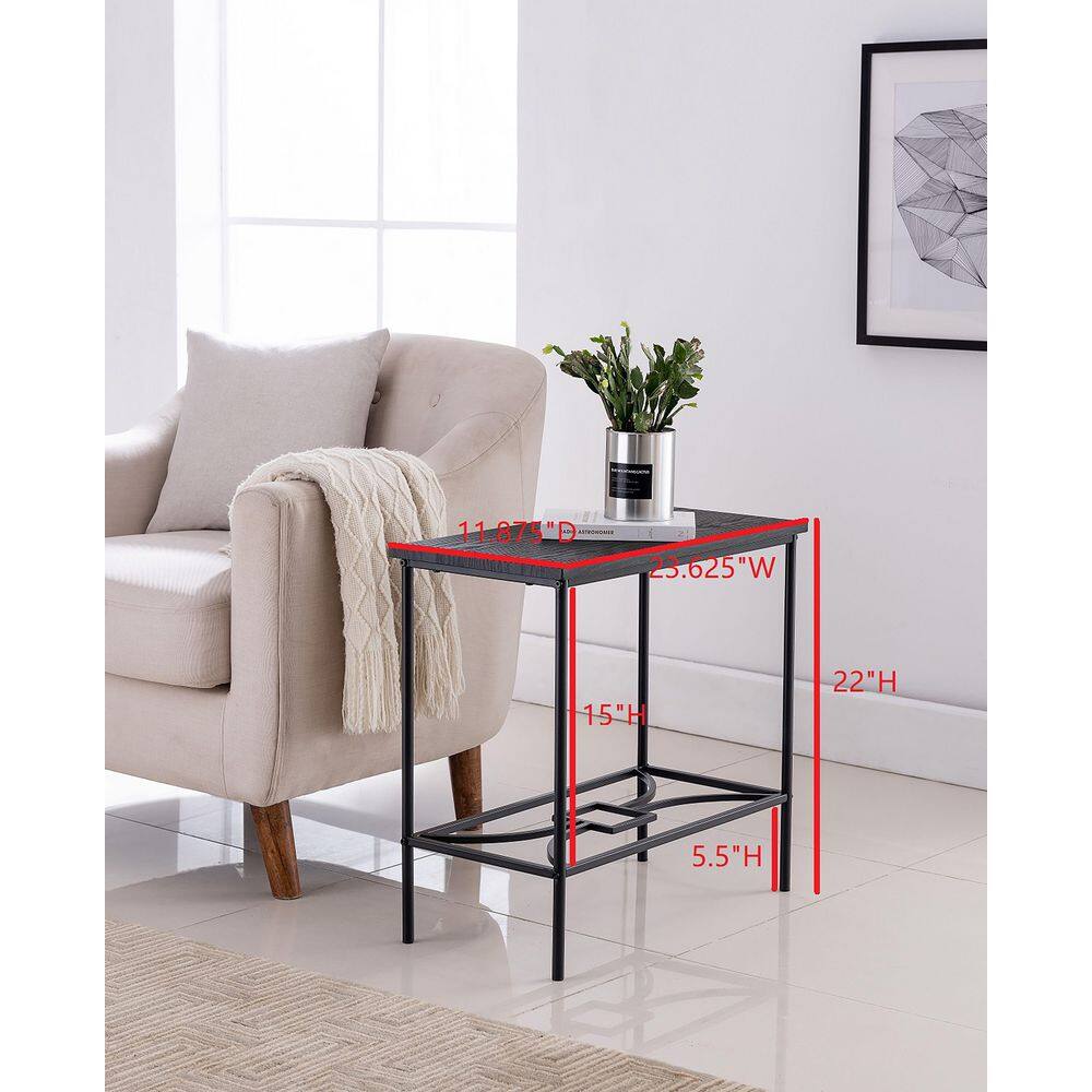 Kings Brand Black Metal and Wood Rectangular Side Table