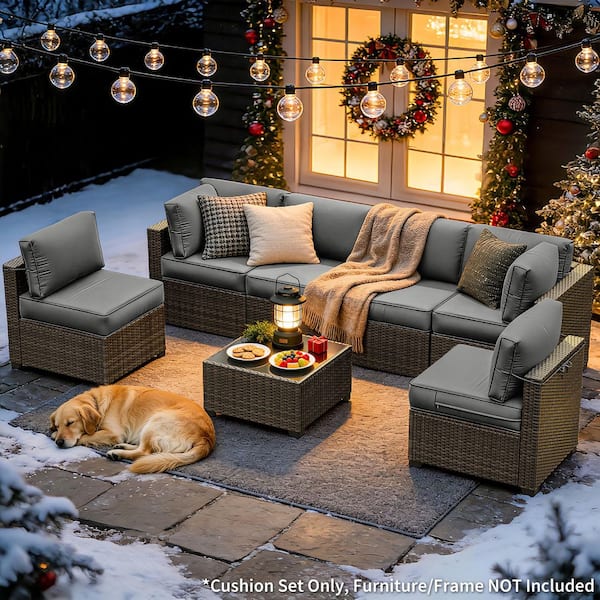 26 in. x 26 in. x 5 in. (14-Piece) Deep Seat Outdoor Sectional Cushion Set Waterproof Replacement Cushions Light Grey