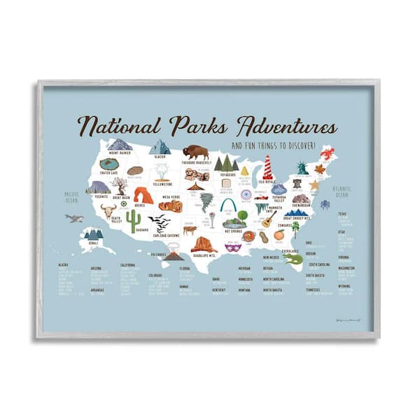 The Stupell Home Decor Collection National Parks Adventures USA Map Design by Stephanie Workman Marrott Framed Animal Art Print 30 in. x 24 in.