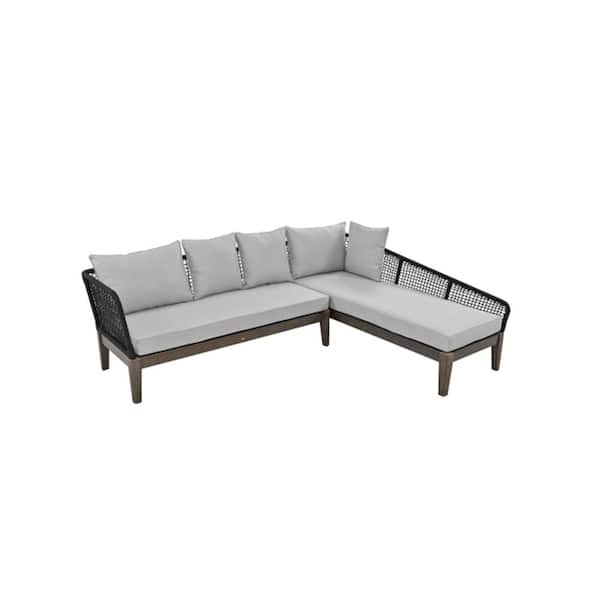 ITOPFOX 2 Pcs Black Hand-Woven Wicker Outdoor Patio Sectional Sofa Set with Gray Cushions