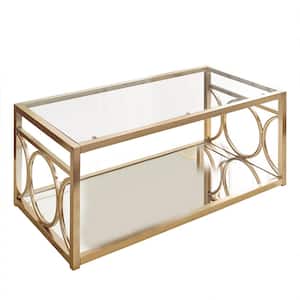 Olympia 47 in. Gold Large Rectangle Glass Coffee Table