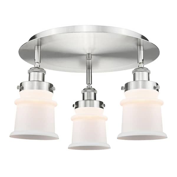 Canton 17 in. 3-Light Satin Nickel Industrial Flush Mount with Seeded Glass Shade